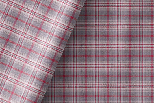 Grey and Wine Tartan Giza Rich Cotton Shirting Fabric by Raymond Melange Retro Adlin Collection