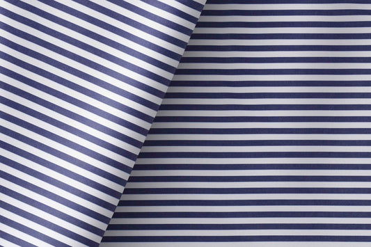 Super Ply 120’s Tessitura Monti India 100% Superfine Giza Cotton – Navy White Horizontal Stripe