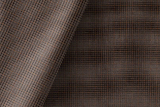 Super 90’s Adlantino Chocolate Micro-Check Poly Wool Suiting Fabric for Jodhpuris, Koti, Jackets, Suits & Pants.