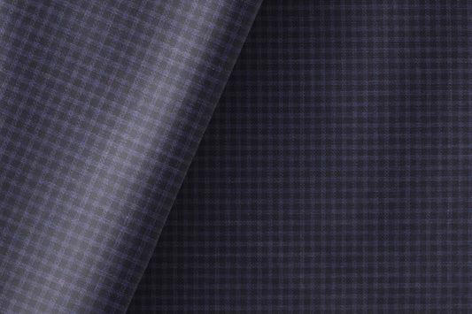 Super 90’s Extrafine Merino Wool Blended Suiting Fabric, Navy Blue Micro-Check, Crafted by Adlantino England