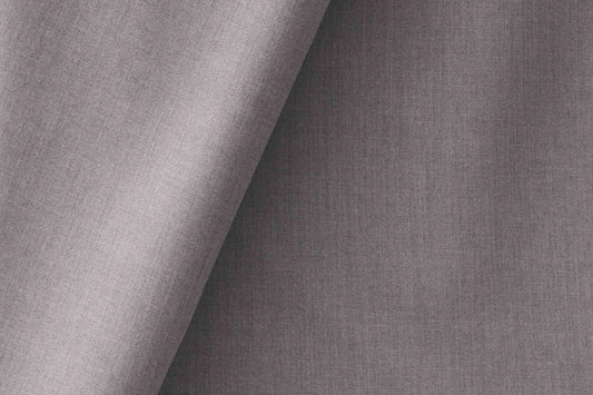 Super 90’s extrafine merino wool blended suiting in a refined plain micro-structure, ideal for sharp, modern poly-wool tailoring in versatile grey.