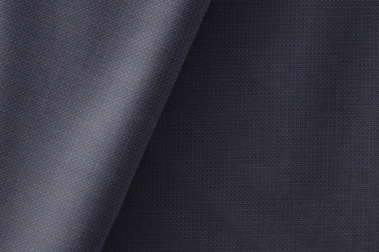 Super 90’s Extrafine Merino Wool Blended Suiting Fabric, Deep Navy Basket Weave, Crafted by Adlantino England