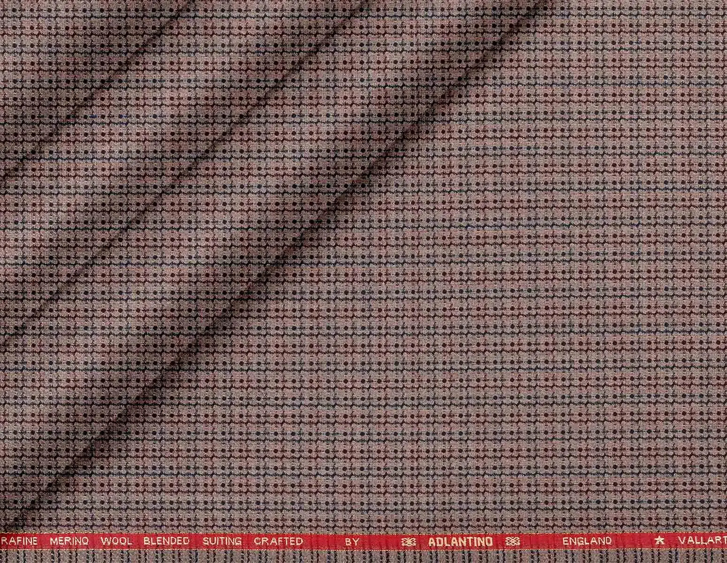 Super 90’s Extrafine Merino Wool Blended Suiting Fabric, Beige and Brown Multi-Grid Micro-Check, Crafted by Adlantino England