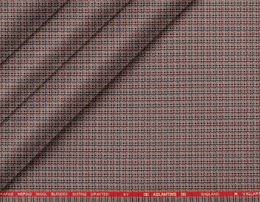Super 90’s Extrafine Merino Wool Blended Suiting Fabric, Beige and Brown Multi-Grid Micro-Check, Crafted by Adlantino England