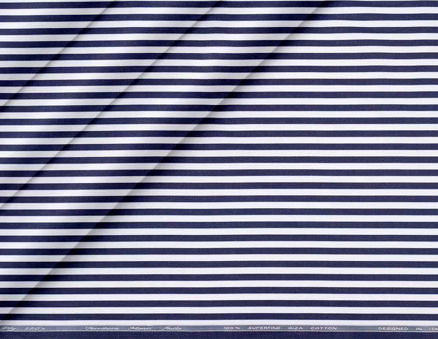 Super Ply 120’s Tessitura Monti India 100% Superfine Giza Cotton – Navy White Horizontal Stripe