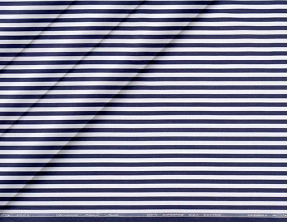 Super Ply 120’s Tessitura Monti India 100% Superfine Giza Cotton – Navy White Horizontal Stripe