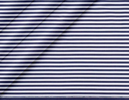 Super Ply 120’s Tessitura Monti India 100% Superfine Giza Cotton – Navy White Horizontal Stripe