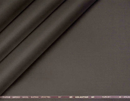 Super 100s Extrafine Merino Wool Poly-Wool Suiting by Adlantino – Graphite Brown Classic Tailoring Fabric for Modern Men.