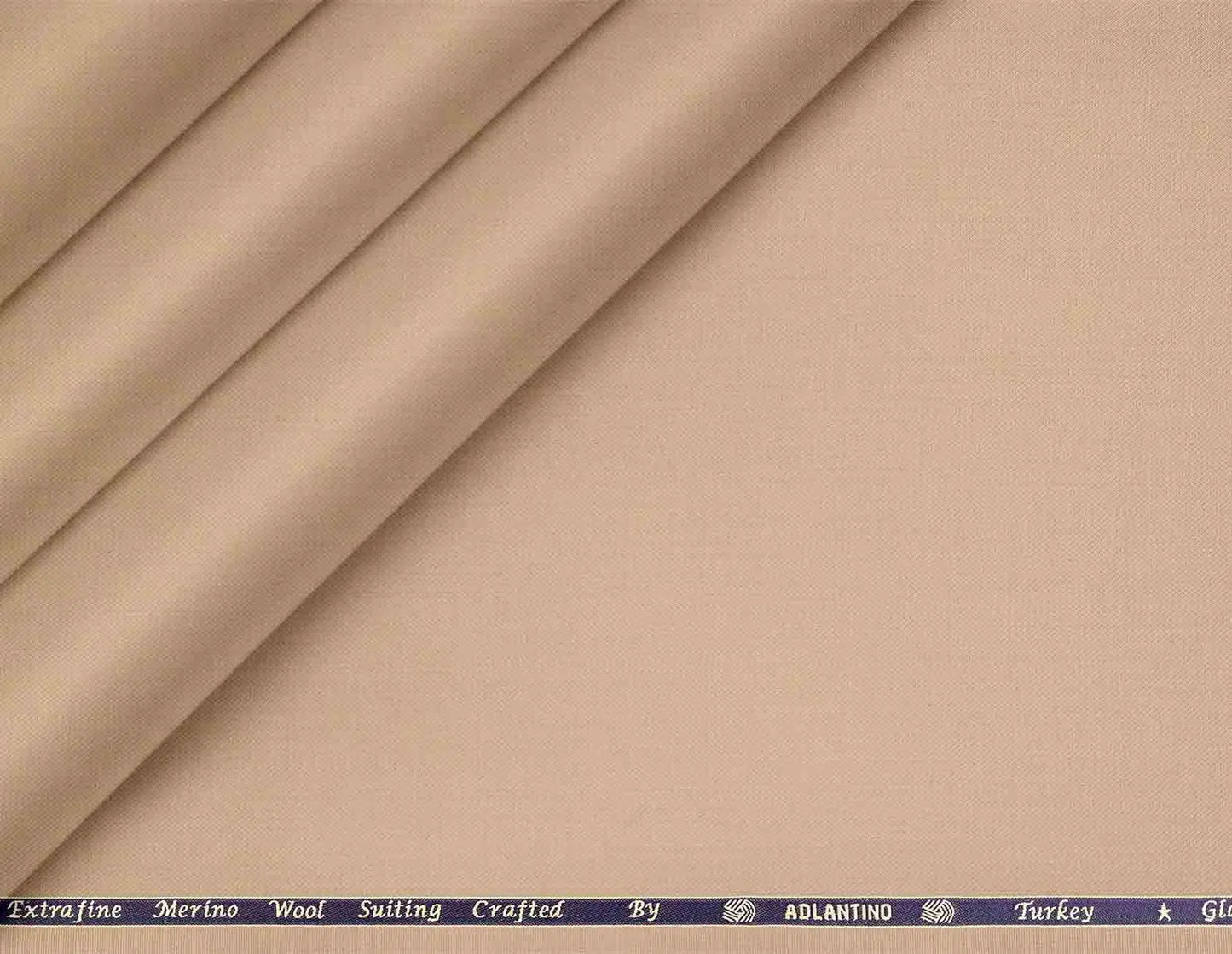 Super 130’s Extrafine Merino Wool Poly-Wool Suiting by Adlantino – Camel Beige Distinction for Contemporary Menswear.