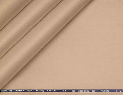 Super 130’s Extrafine Merino Wool Poly-Wool Suiting by Adlantino – Camel Beige Distinction for Contemporary Menswear.