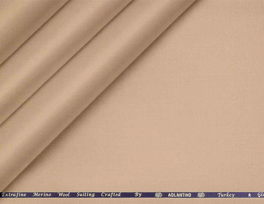 Super 130’s Extrafine Merino Wool Poly-Wool Suiting by Adlantino – Camel Beige Distinction for Contemporary Menswear.