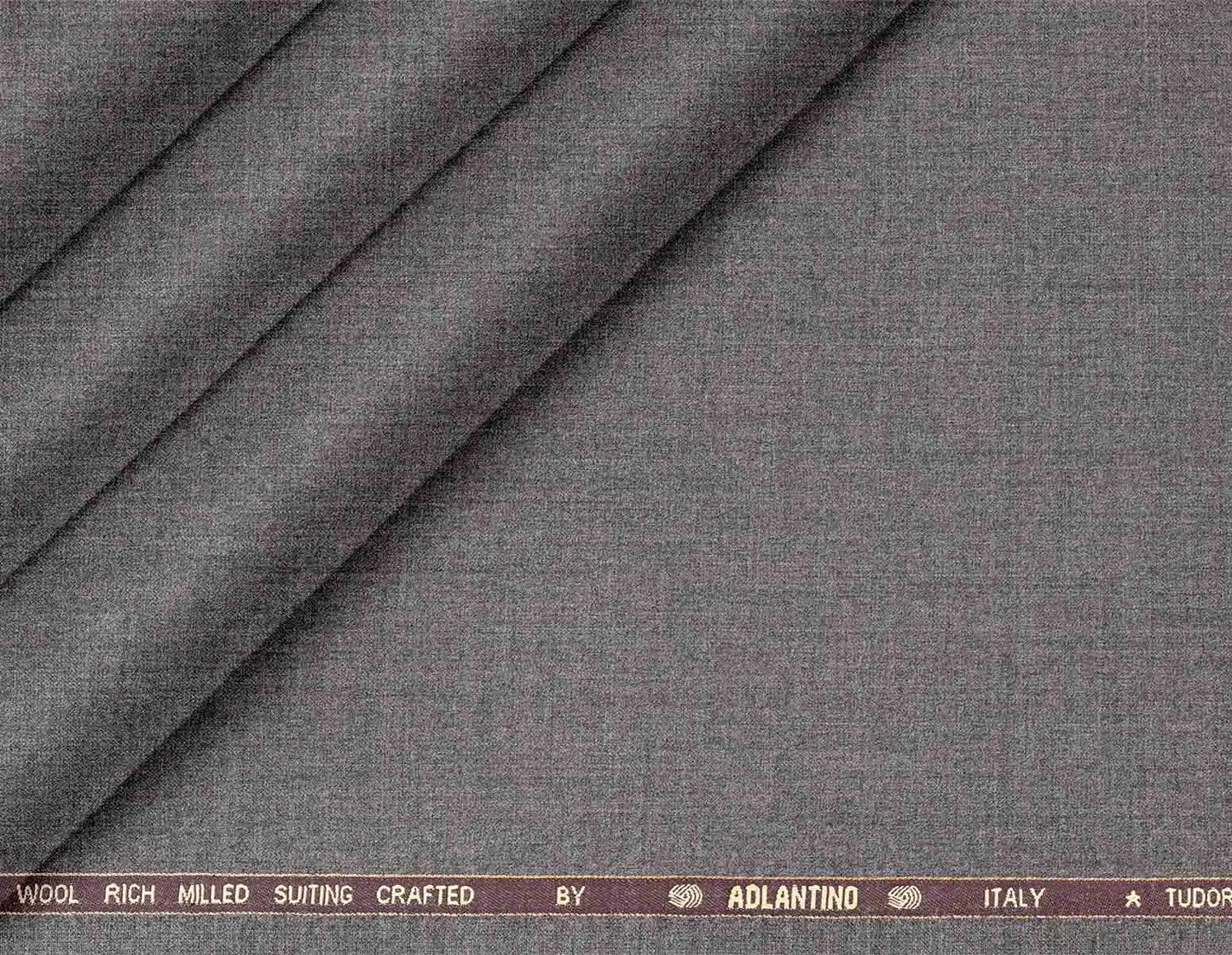 Steel Grey Poly Wool Super 130’s Wool Rich Milled Suiting by Adlantino Italy Tudor