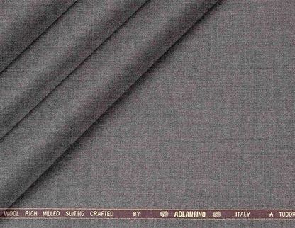 Steel Grey Poly Wool Super 130’s Wool Rich Milled Suiting by Adlantino Italy Tudor