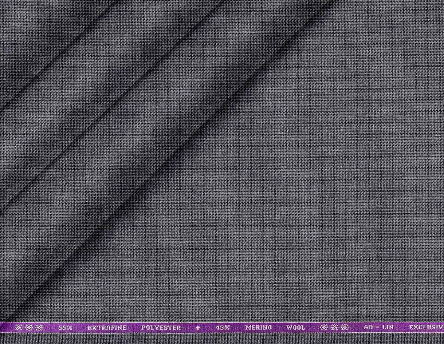 Celebs Poly-Wool Blend: 55% Extrafine Polyester, 45% Merino Wool in Graphite Grey Micro Checks Weave for Modern Menswear