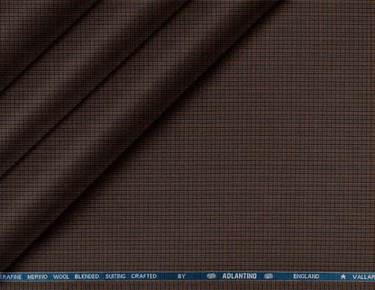 Super 90’s Adlantino Chocolate Micro-Check Poly Wool Suiting Fabric for Jodhpuris, Koti, Jackets, Suits & Pants.