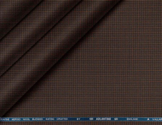 Super 90’s Adlantino Chocolate Micro-Check Poly Wool Suiting Fabric for Jodhpuris, Koti, Jackets, Suits & Pants.