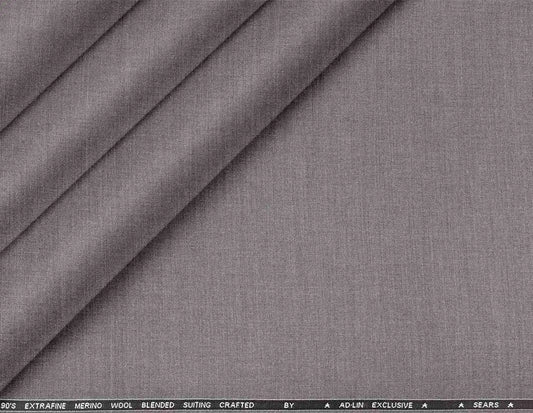 Super 90’s extrafine merino wool blended suiting in a refined plain micro-structure, ideal for sharp, modern poly-wool tailoring in versatile grey.