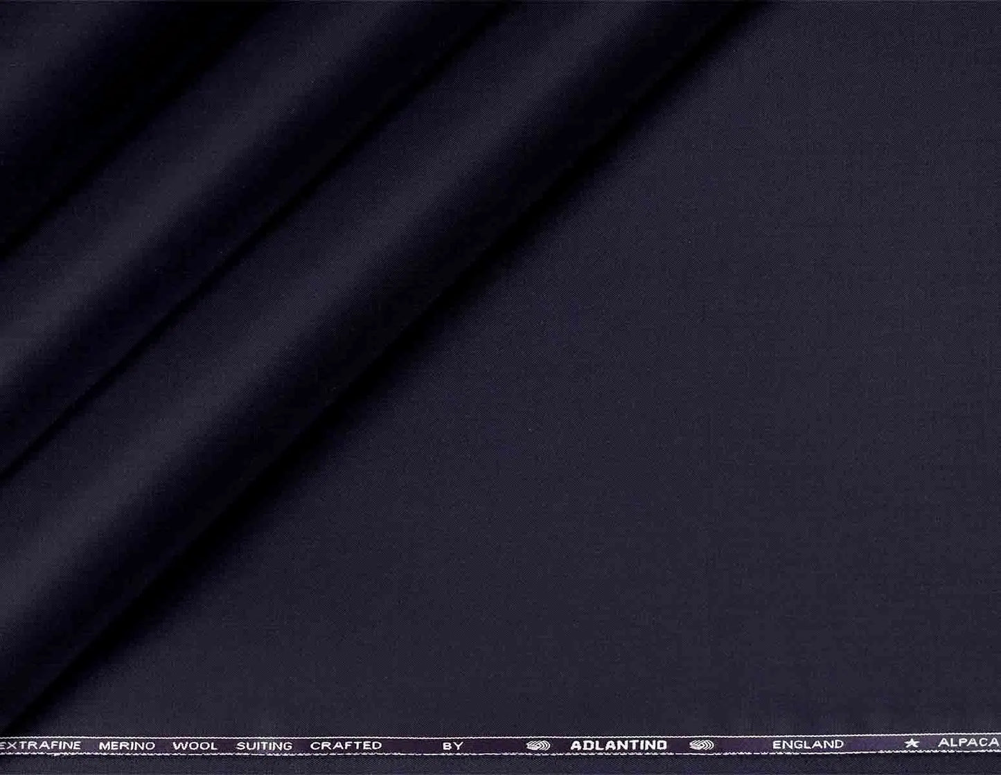 "Alpaca Super 110’s Extrafine Merino Wool Midnight Blue Plain Suiting by Adlantino England"