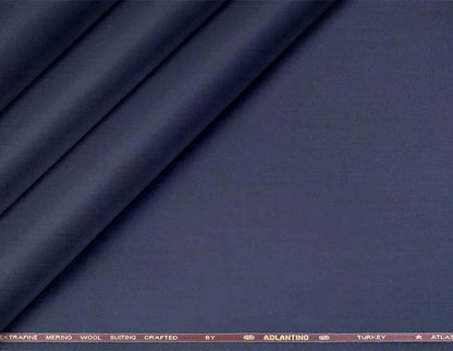 Super 100’s Extrafine Merino Wool Poly-Wool Suiting by Adlantino – Steel Blue Modern Tailoring Fabric for Men.