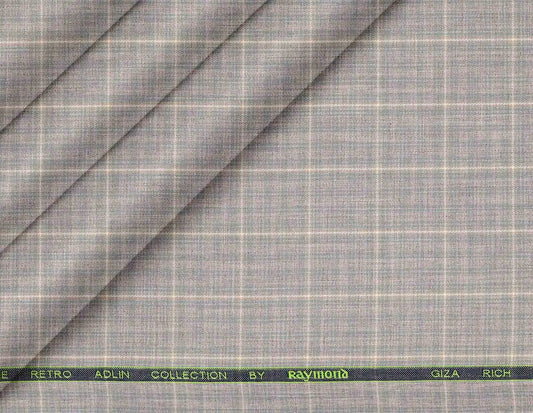 Soft Grey Melange Check Giza Rich Cotton Shirting Fabric by Raymond Melange Retro Adlin Collection