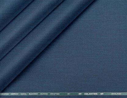 Adlantino Super 90’s Extrafine Merino Poly Wool Steel Blue Plain Micro Suiting Fabric for Jodhpuris, Jackets, Suits & Trousers