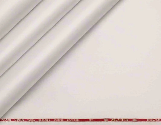 Adlantino Super 90’s Exrafine Merino Poly Wool Off‑White Plain Micro Suiting Fabric for Jodhpuris, Jackets, Suits & Trousers.