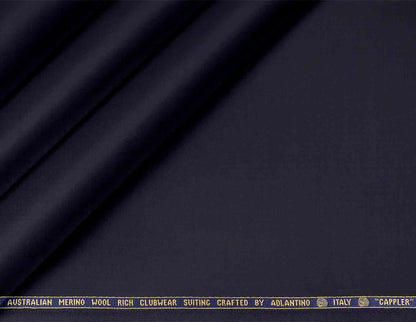Premium Super 130’s Australian Merino Wool-Rich Poly Wool Suiting – Plain Micro Structure, Navy Blue