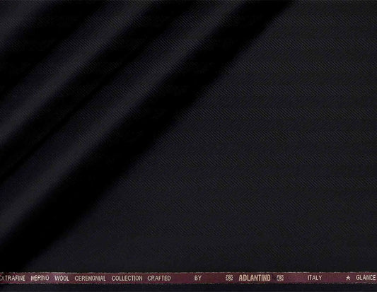 Black Super 140’s Ceremonial Merino Wool Micro Herringbone Suiting Fabric by Adlantino Italy.