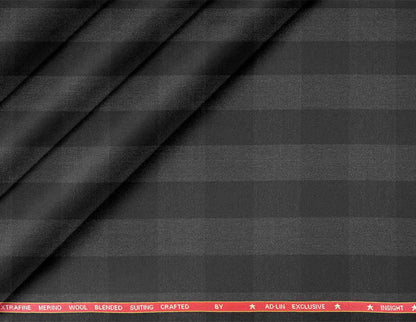 Super 90’s Extrafine Merino Wool Blended Checked Suiting – Charcoal Graphite Poly-Wool Fabric for Jodhpuri, Koti, Jackets, Suits & Pants