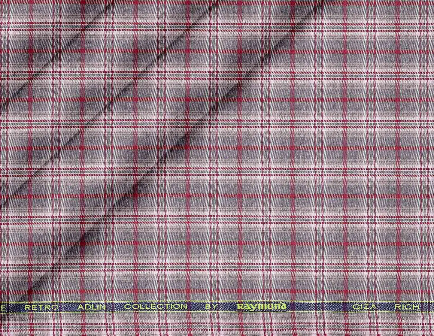 Grey and Wine Tartan Giza Rich Cotton Shirting Fabric by Raymond Melange Retro Adlin Collection