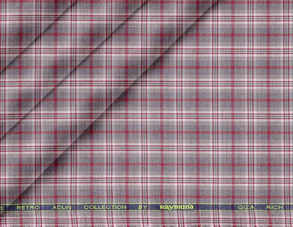 Grey and Wine Tartan Giza Rich Cotton Shirting Fabric by Raymond Melange Retro Adlin Collection