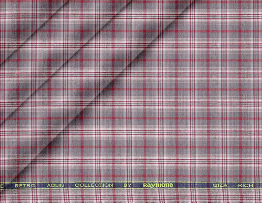 Grey and Wine Tartan Giza Rich Cotton Shirting Fabric by Raymond Melange Retro Adlin Collection
