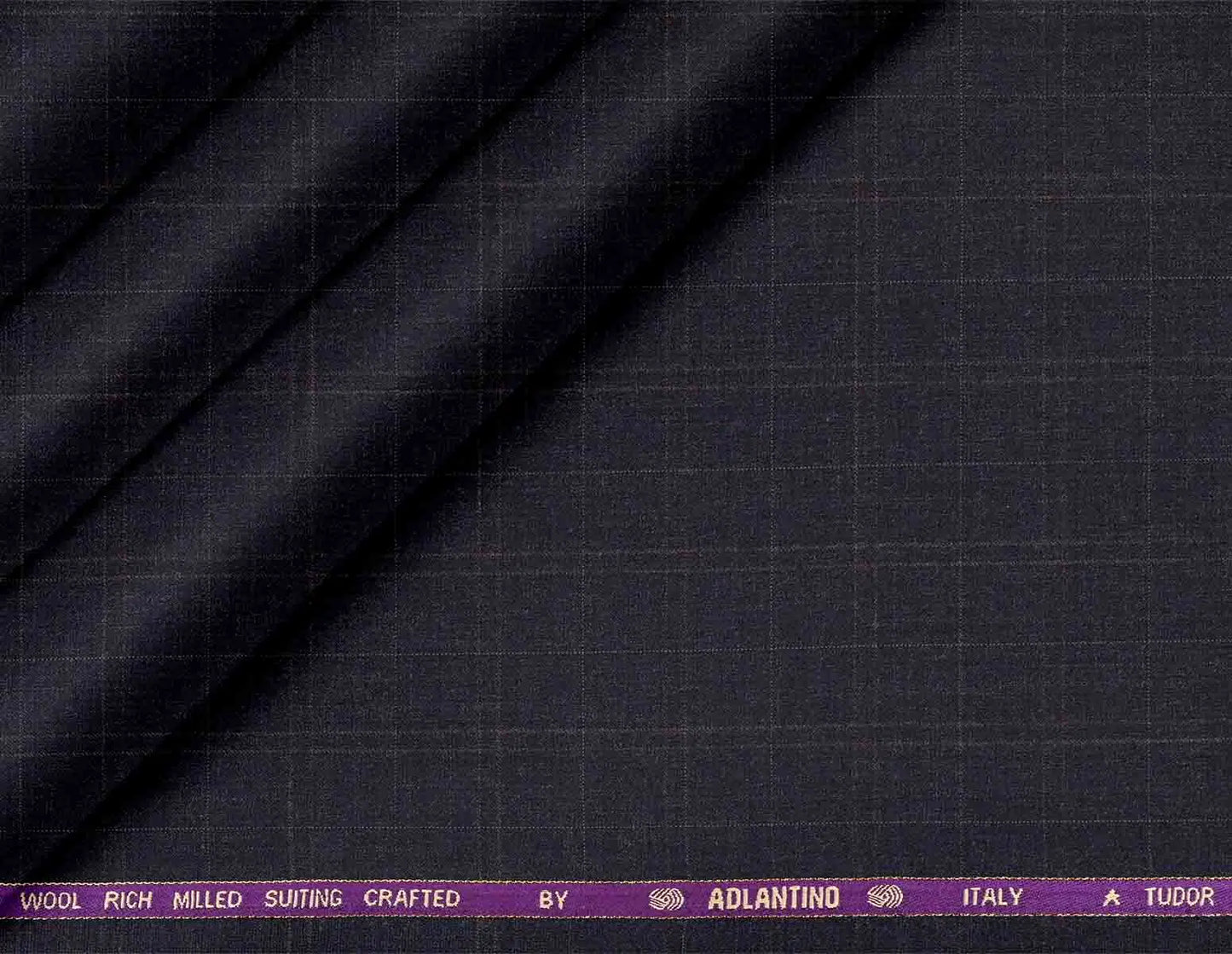 Super 130's Wool-Rich Poly Wool Suiting by Adlantino Italy Tudor – Navy Checks Micro Structure