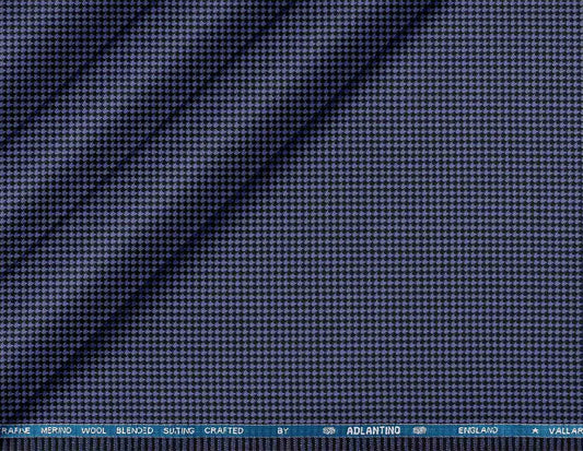 Super 90’s Extrafine Merino Wool Blended Suiting Fabric, Blue and Charcoal Houndstooth Micro-Check, Crafted by Adlantino England