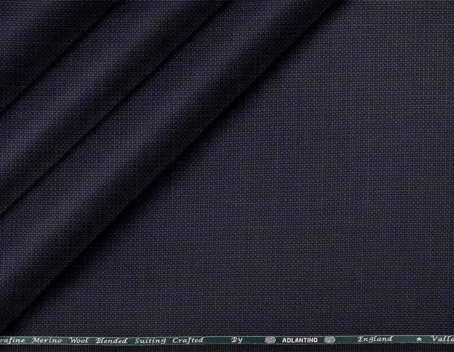 Super 90’s Extrafine Merino Wool Blended Suiting Fabric, Deep Navy Basket Weave, Crafted by Adlantino England