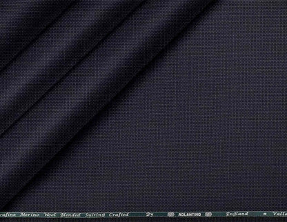 Super 90’s Extrafine Merino Wool Blended Suiting Fabric, Deep Navy Basket Weave, Crafted by Adlantino England