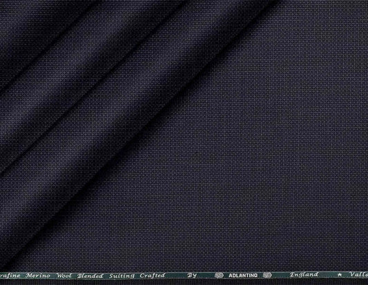 Super 90’s Extrafine Merino Wool Blended Suiting Fabric, Deep Navy Basket Weave, Crafted by Adlantino England