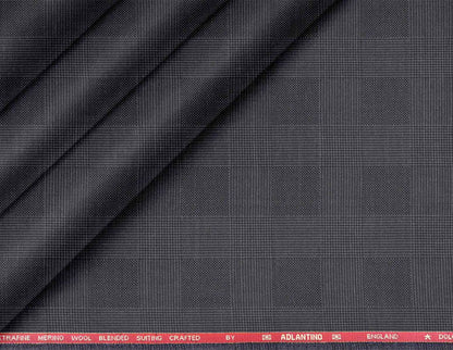 Graphite Check Poly Wool Super 90’s Extrafine Merino Wool Blended Suiting