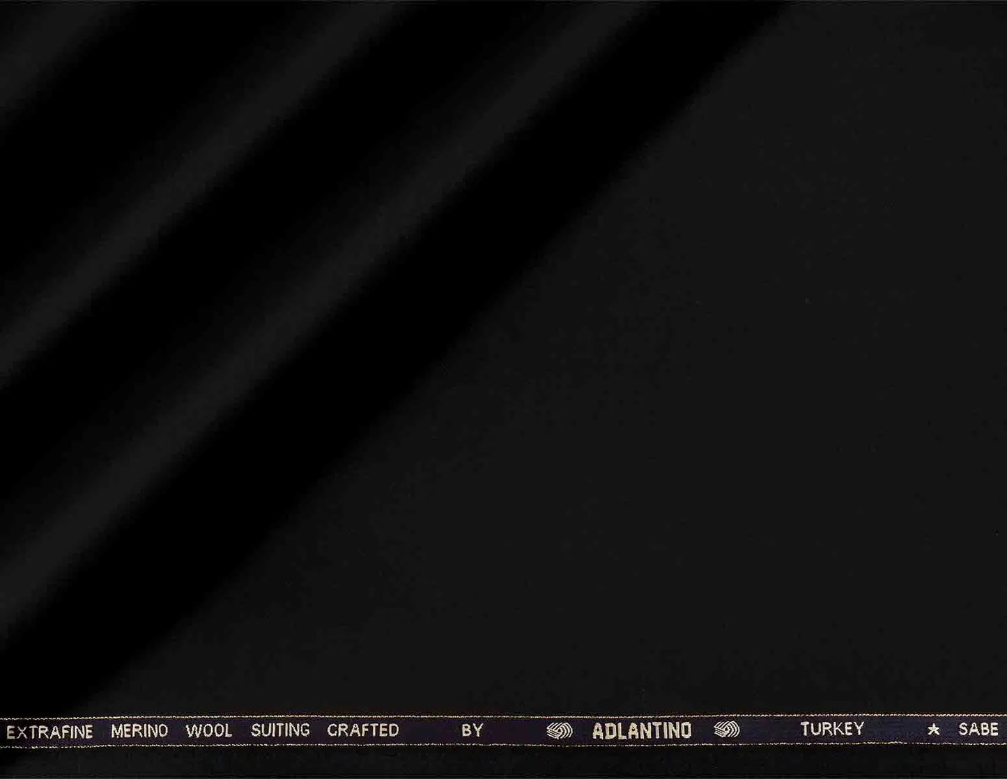 Super 130’s Extrafine Merino Wool Plain Suiting by Adlantino Turkey — Jet Black Poly Wool for Modern Men’s Jodhpuris, Koti, Jackets, Suits & Pants