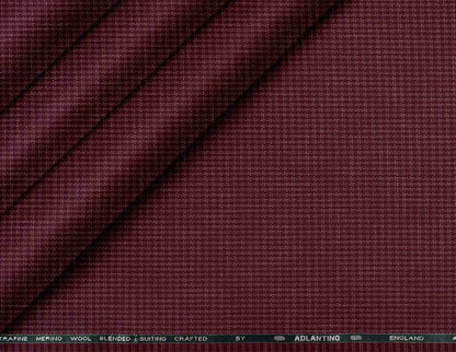 Super 90’s Adlantino Burgundy Micro-Check Poly Wool Suiting Fabric for Jodhpuris, Koti, Jackets, Suits & Pants