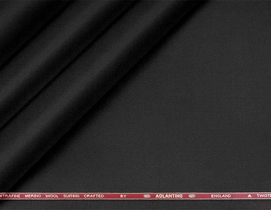 Super 110’s Extrafine Merino Wool Poly-Wool Suiting by Adlantino – Graphite Black Premium Tailoring Fabric for Modern Men.