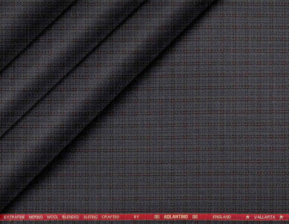 Super 90’s Extrafine Merino Wool Blended Suiting Fabric, Slate Grey and Charcoal Micro-Check, Crafted by Adlantino England