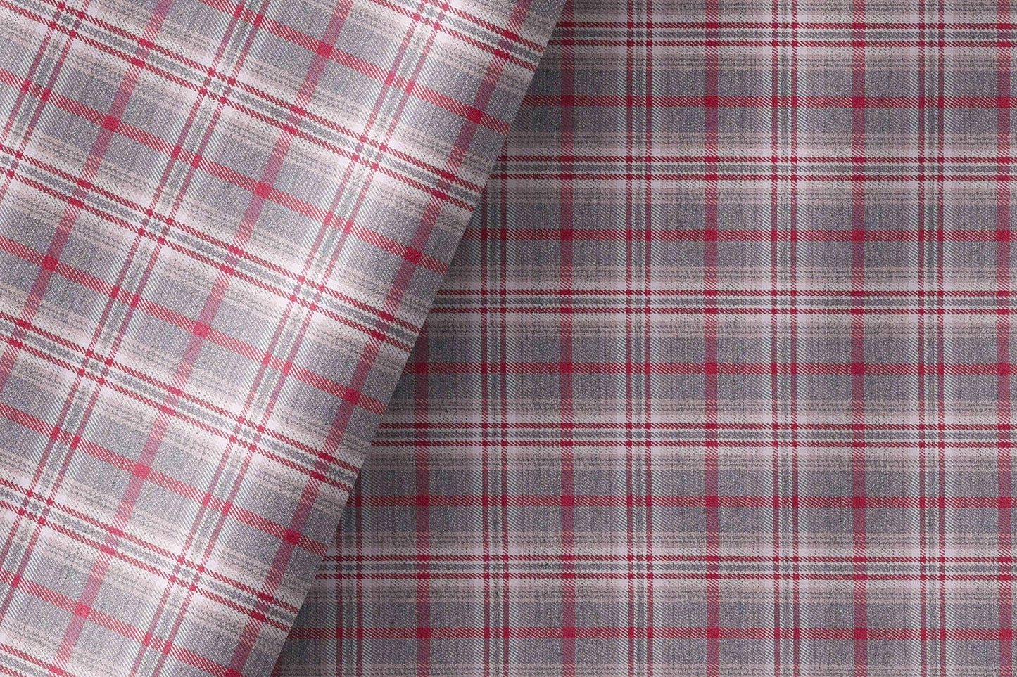 Grey and Wine Tartan Giza Rich Cotton Shirting Fabric by Raymond Melange Retro Adlin Collection