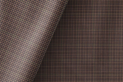 Super 90’s Extrafine Merino Wool Blended Suiting Fabric, Warm Brown and Tan Micro-Check, Crafted by Adlantino England