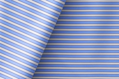Super Ply 120’s Tessitura Monti India 100% Superfine Giza Cotton – Sky Blue Navy Fine Stripe