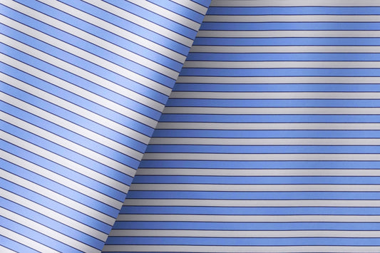 Super Ply 120’s Tessitura Monti India 100% Superfine Giza Cotton – Sky Blue Navy Fine Stripe