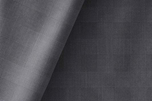 Graphite Check Poly Wool Super 90’s Extrafine Merino Wool Blended Suiting