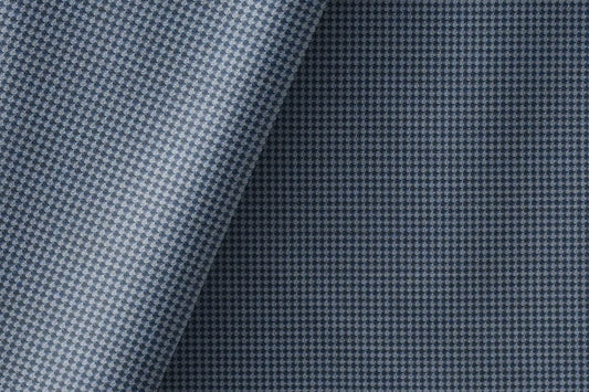 Super 90’s Extrafine Merino Wool Poly-Wool Micro Checks Suiting – Blue Adlantino England Collection