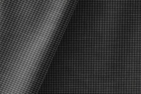 Super 90’s Adlantino Charcoal Micro-Check Poly Wool Suiting Fabric for Jodhpuris, Koti, Jackets, Suits & Pants