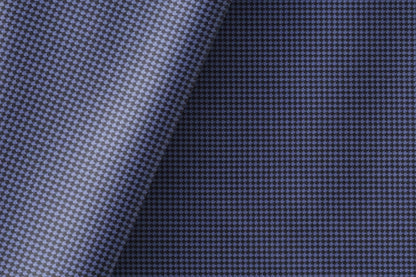 Super 90’s Extrafine Merino Wool Blended Suiting Fabric, Blue and Charcoal Houndstooth Micro-Check, Crafted by Adlantino England